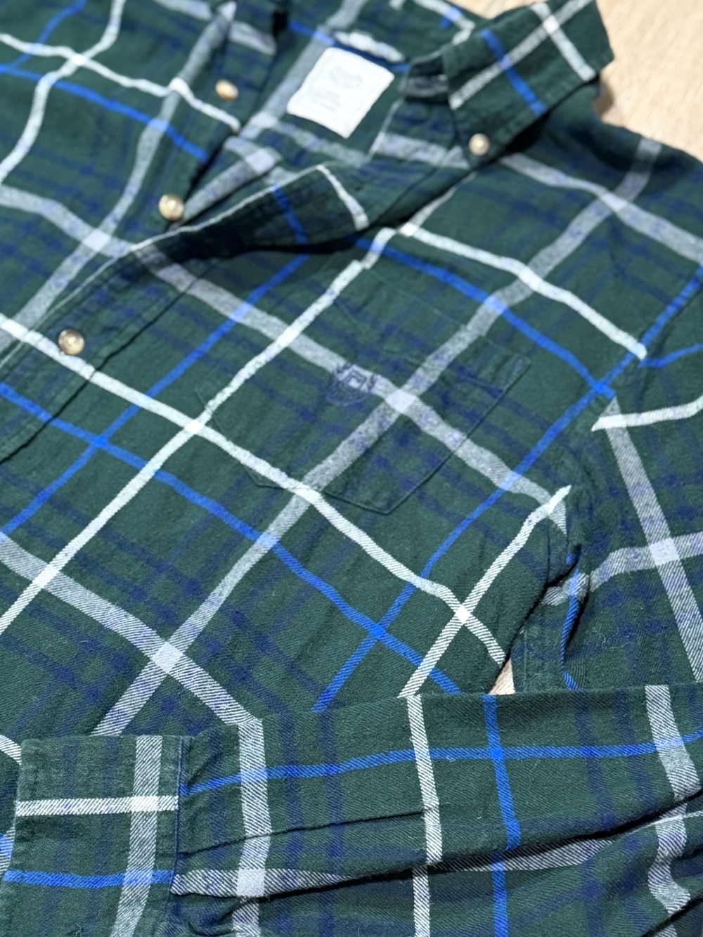 Chaps Plaid Flannel Long Sleeve Button Down Shirt Green Blue Size Medium - Picture 6 of 11
